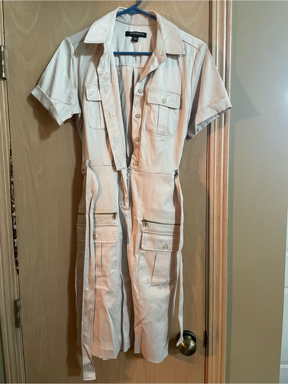 White Utility Cargo Jumpsuit with Short Sleeves